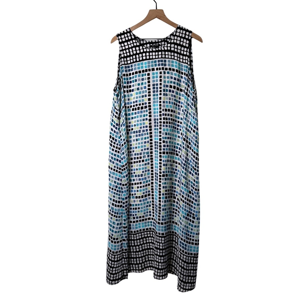 NIC+ZOE Womens Geometric Grid Sleeveless Maxi Dress Size 1X Blue Black White
